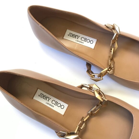 NEW Jimmy Choo Diamond Tilda Ballet Flats Womens 38 8 Nude Leather Chain NIB - Picture 5 of 14